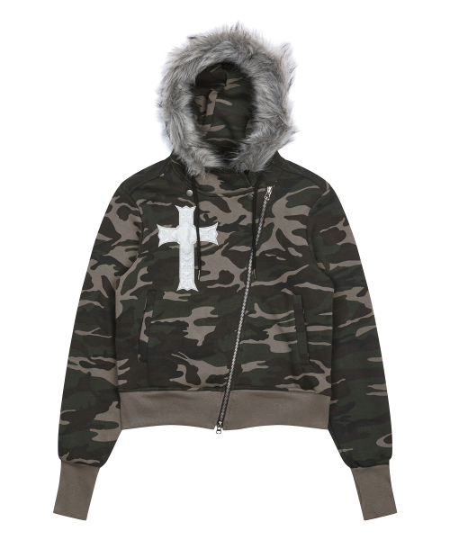 LUVISTRUE(ラヴイズトゥルー)の「GT FUR UNBALANCE HOOD ZIP UP(CAMO)(パーカー・レディース・その他・FREE)」の2枚目の写真
