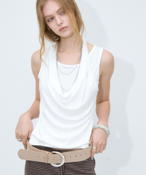 Rohwel(ローウェル)の「Layered Halter Tops / レイヤードホルタートップス(タンクトップ・レディース・ライトグレー/ホワイト/ブラック・FREE)」の6枚目の写真