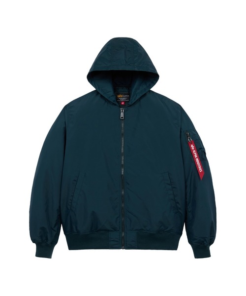Alpha Industries（アルファインダストリーズ）の「Alpha Industries/アルファインダストリーズ/OXFORD MA-1 HOODED RELAXED FIT FLIGHT JACKET/オックスフォードMA-1 フーデッドリラックスフィット フライトジャケット（MA-1・メンズ・ブラック/オリーブ/インディゴブルー・S/M/L/2XL/XL）」の3枚目の写真