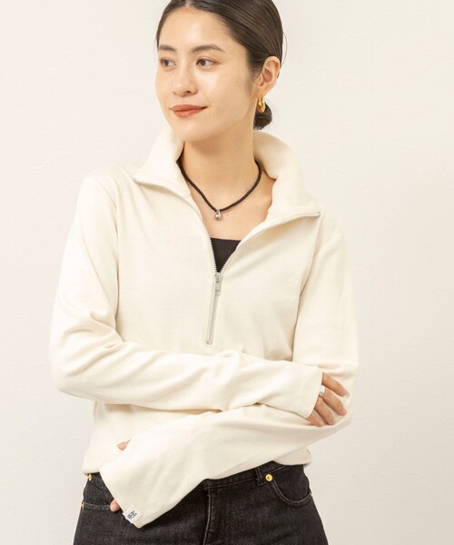 MAQWEL(マクウェル)の「【MAQWEL/マクウェル】COTTON RIB ハーフジッププルオーバー(Tシャツ/カットソー・レディース・ブラック/ブラウン/アイボリー・FREE)」の2枚目の写真
