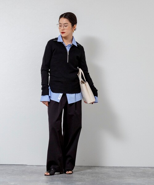MAQWEL(マクウェル)の「【MAQWEL/マクウェル】COTTON RIB ハーフジッププルオーバー(Tシャツ/カットソー・レディース・ブラック/ブラウン/アイボリー・FREE)」の19枚目の写真