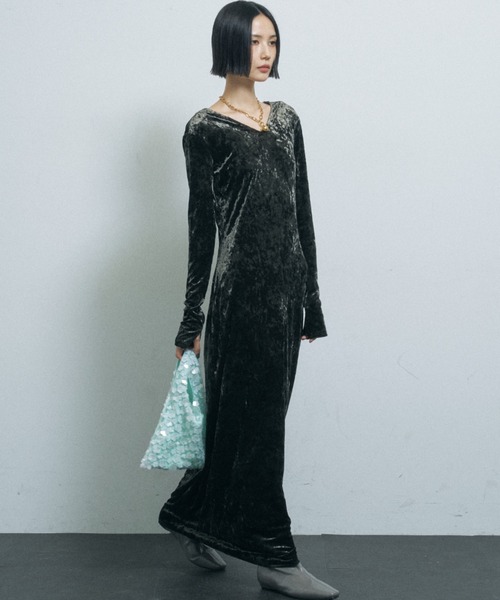 yae(ヤエ)の「2way lace × velours dress / 2wayレース×ベロアドレス(ワンピース・レディース・ブラック/パープル/カーキ・38/36)」の2枚目の写真