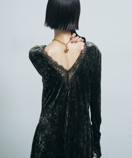 yae(ヤエ)の「2way lace × velours dress / 2wayレース×ベロアドレス(ワンピース・レディース・ブラック/パープル/カーキ・38/36)」の9枚目の写真