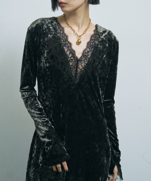 yae(ヤエ)の「2way lace × velours dress / 2wayレース×ベロアドレス(ワンピース・レディース・ブラック/パープル/カーキ・38/36)」の8枚目の写真