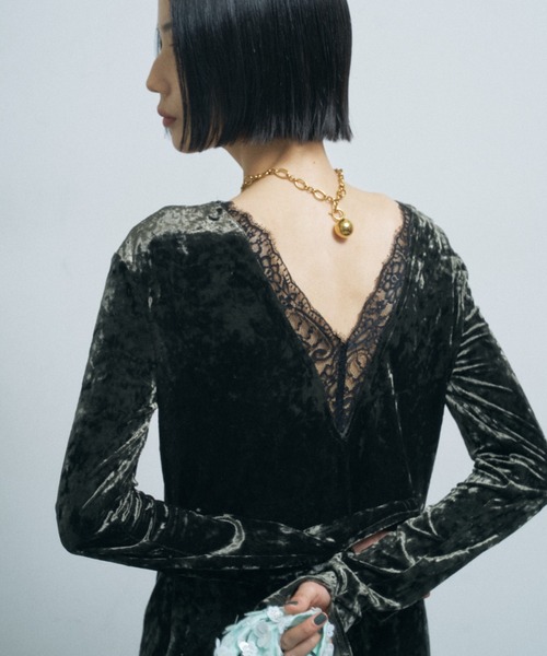 yae(ヤエ)の「2way lace × velours dress / 2wayレース×ベロアドレス(ワンピース・レディース・ブラック/パープル/カーキ・38/36)」の7枚目の写真