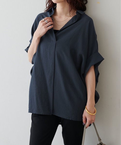 LARUTA(ラルータ)の「【LARUTA】シアー麻タッチスキッパーシャツ(シャツ/ブラウス・レディース・ネイビー/オフホワイト/サックスブルー/ライム/その他1・FREE)」の17枚目の写真