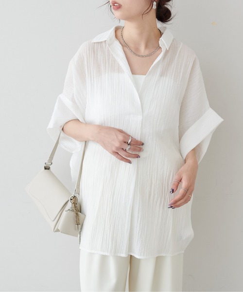 LARUTA(ラルータ)の「【LARUTA】シアー麻タッチスキッパーシャツ(シャツ/ブラウス・レディース・ネイビー/オフホワイト/サックスブルー/ライム/その他1・FREE)」の7枚目の写真