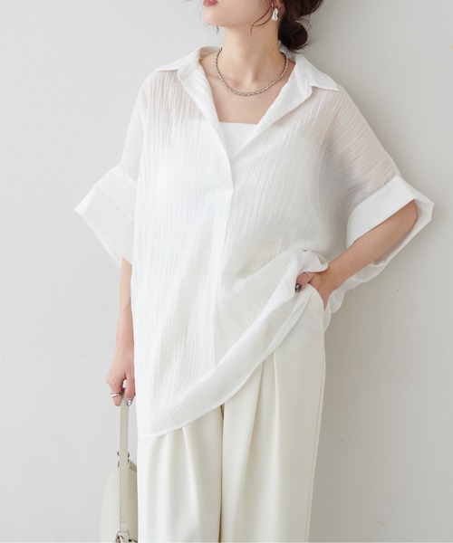 LARUTA(ラルータ)の「【LARUTA】シアー麻タッチスキッパーシャツ(シャツ/ブラウス・レディース・ネイビー/オフホワイト/サックスブルー/ライム/その他1・FREE)」の6枚目の写真