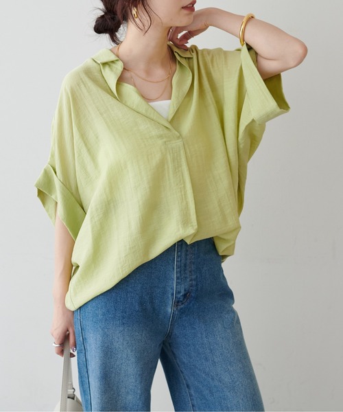 LARUTA(ラルータ)の「【LARUTA】シアー麻タッチスキッパーシャツ(シャツ/ブラウス・レディース・ネイビー/オフホワイト/サックスブルー/ライム/その他1・FREE)」の13枚目の写真