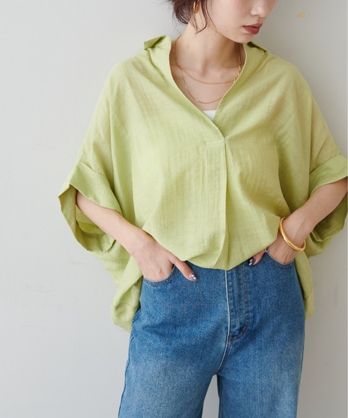 LARUTA(ラルータ)の「【LARUTA】シアー麻タッチスキッパーシャツ(シャツ/ブラウス・レディース・ネイビー/オフホワイト/サックスブルー/ライム/その他1・FREE)」の11枚目の写真