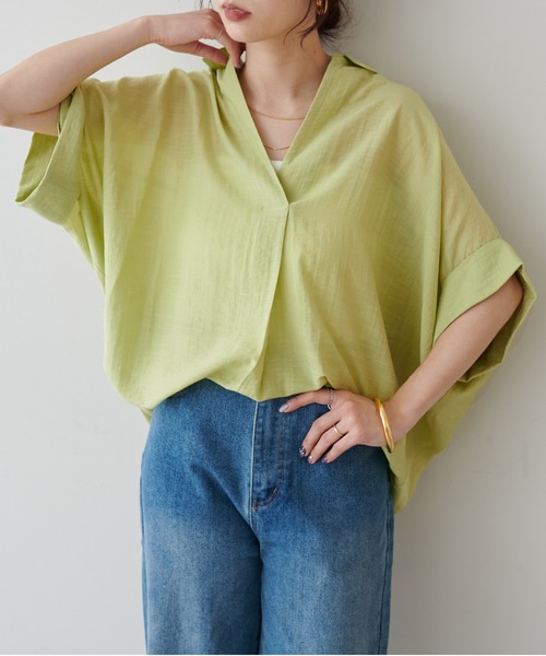 LARUTA(ラルータ)の「【LARUTA】シアー麻タッチスキッパーシャツ(シャツ/ブラウス・レディース・ネイビー/オフホワイト/サックスブルー/ライム/その他1・FREE)」の12枚目の写真