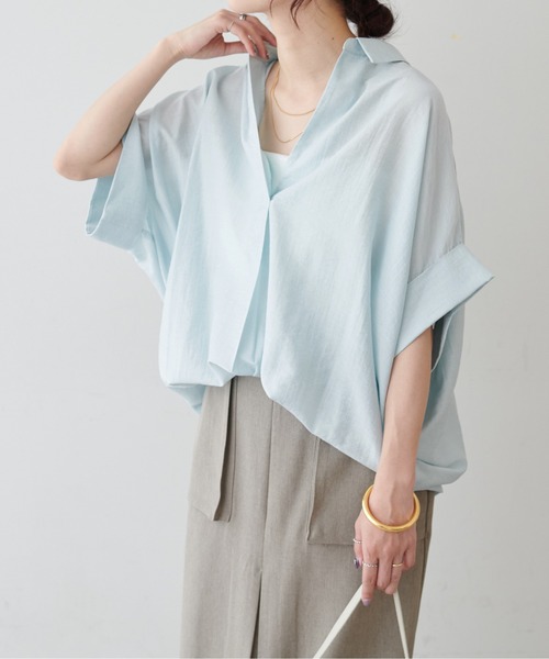 LARUTA(ラルータ)の「【LARUTA】シアー麻タッチスキッパーシャツ(シャツ/ブラウス・レディース・ネイビー/オフホワイト/サックスブルー/ライム/その他1・FREE)」の20枚目の写真