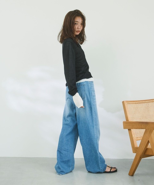 BAYFLOW(ベイフロー)の「【知久友里恵さんコラボ】オーバルカラビナセットパンツ(デニムパンツ・レディース・インディゴブルー/ブラック/カーキ・SMALL/MEDIUM)」の6枚目の写真