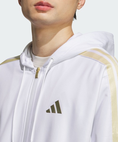 adidas(アディダス)の「Stadium Gold ルーズフィット フード付きトラックトップ / ジャージ / アディダス adidas(マウンテンパーカー・メンズ・ホワイト・SMALL/MEDIUM/LARGE/X-LARGE/XX-LARGE/X-SMALL/3XL)」の4枚目の写真