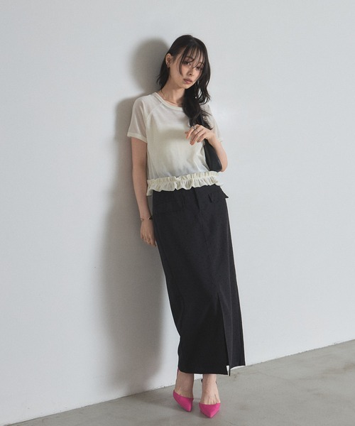 &. NOSTALGIA(アンドドットノスタルジア)の「シアーフロッキー裾フリルTシャツ(Tシャツ/カットソー・レディース・オフホワイト/グレー・FREE)」の9枚目の写真