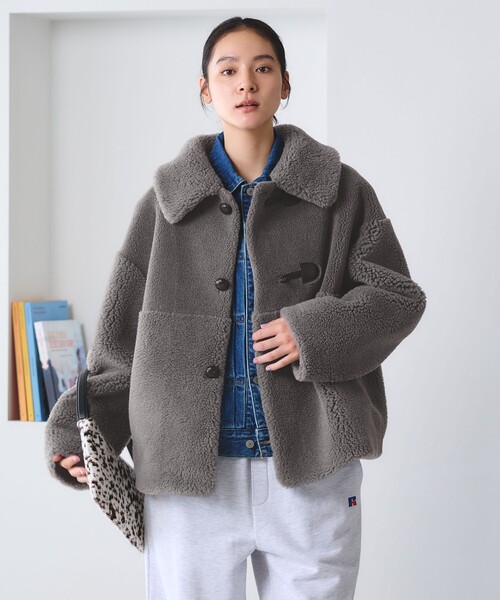 BEAUTY&YOUTH UNITED ARROWS(ビューティーアンドユースユナイテッドアローズ)の「【WEB限定】ボア×フェイクムートン ループボタンジャケット 2WAY(その他アウター・レディース・ダークグレー/モカ/ダークブラウン/オフホワイト・S/M)」の2枚目の写真