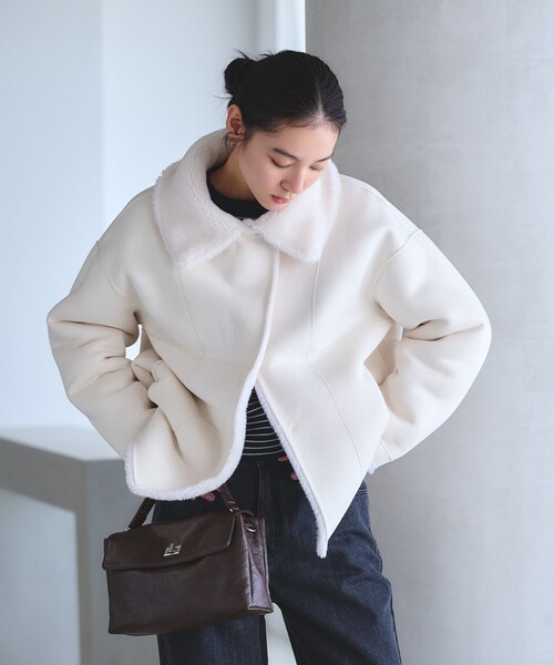BEAUTY&YOUTH UNITED ARROWS(ビューティーアンドユースユナイテッドアローズ)の「【WEB限定】ボア×フェイクムートン ループボタンジャケット 2WAY(その他アウター・レディース・ダークグレー/モカ/ダークブラウン/オフホワイト・S/M)」の8枚目の写真