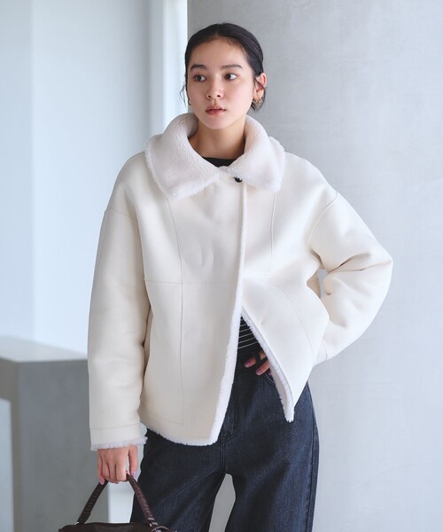 BEAUTY&YOUTH UNITED ARROWS(ビューティーアンドユースユナイテッドアローズ)の「【WEB限定】ボア×フェイクムートン ループボタンジャケット 2WAY(その他アウター・レディース・ダークグレー/モカ/ダークブラウン/オフホワイト・S/M)」の9枚目の写真