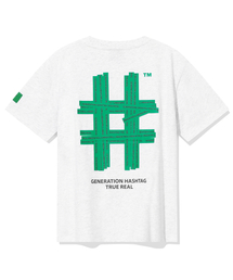 ウィメンズグリーンテーピングハッシュタグ半袖Tシャツ（アイスグレー）