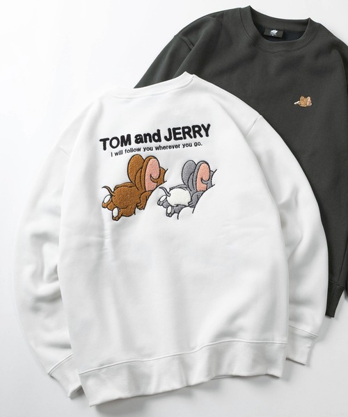 Tom＆Jerry（トムアンドジェリー）の「【71】【TOM＆JERRY/トムとジェリー】サガラ刺繍 アップリケ 裏起毛 クルーネック スウェット/ジェリー/タフィー/古着MIX/ユニセックス/レディース/メンズ（スウェット・レディース・スミクロ/オフホワイト/グレイッシュベージュ/サックスブルー/ブラック/オートミール/ホワイト系/ベージュ系/グレー系/ライトグレー/ブラック系/ブルー系/ブラウン/グレー/グレー系2/グレー系1・M/L/XL）」の2枚目の写真