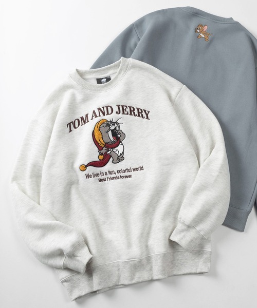 Tom＆Jerry（トムアンドジェリー）の「【71】【TOM＆JERRY/トムとジェリー】サガラ刺繍 アップリケ 裏起毛 クルーネック スウェット/ジェリー/タフィー/古着MIX/ユニセックス/レディース/メンズ（スウェット・レディース・スミクロ/オフホワイト/グレイッシュベージュ/サックスブルー/ブラック/オートミール/ホワイト系/ベージュ系/グレー系/ライトグレー/ブラック系/ブルー系/ブラウン/グレー/グレー系2/グレー系1・M/L/XL）」の7枚目の写真