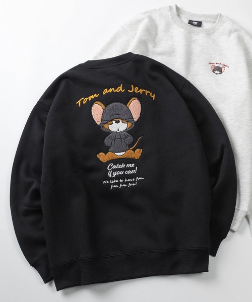 Tom＆Jerry（トムアンドジェリー）の「【71】【TOM＆JERRY/トムとジェリー】サガラ刺繍 アップリケ 裏起毛 クルーネック スウェット/ジェリー/タフィー/古着MIX/ユニセックス/レディース/メンズ（スウェット・レディース・スミクロ/オフホワイト/グレイッシュベージュ/サックスブルー/ブラック/オートミール/ホワイト系/ベージュ系/グレー系/ライトグレー/ブラック系/ブルー系/ブラウン/グレー/グレー系2/グレー系1・M/L/XL）」の4枚目の写真