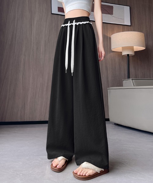 ONEP STAR(ワンピスター)の「ウエストレースリボンワイドパンツ(その他パンツ・レディース・ライトイエロー/ブラック/ベージュ/ライトブルー・FREE)」の1枚目の写真
