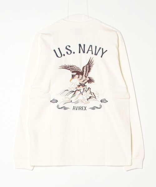 AVIREX（アヴィレックス）の「《NAVAL COLLECTION》SOUVENIR EMBROIDERY LONG SLEEVE T-SHIRT / スーベニア 刺しゅう; 長袖Tシャツ / AVIREX / アヴィレックス（Tシャツ/カットソー・メンズ・オフホワイト/チャコール・X-LARGE/XX-LARGE/LARGE）」の3枚目の写真