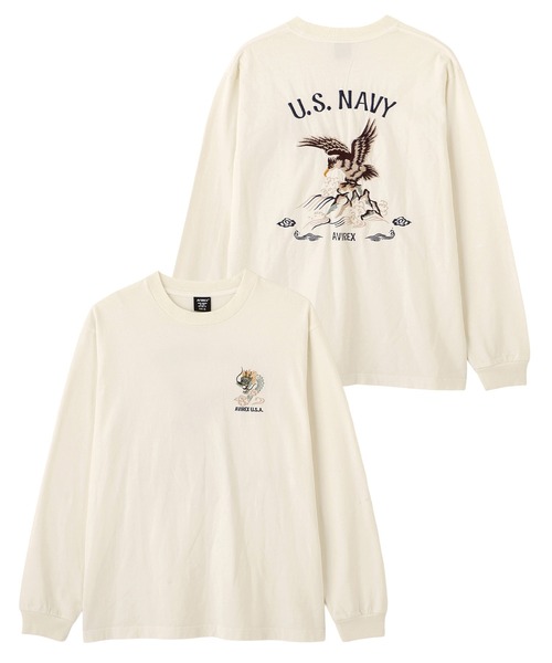AVIREX（アヴィレックス）の「《NAVAL COLLECTION》SOUVENIR EMBROIDERY LONG SLEEVE T-SHIRT / スーベニア 刺しゅう; 長袖Tシャツ / AVIREX / アヴィレックス（Tシャツ/カットソー・メンズ・オフホワイト/チャコール・X-LARGE/XX-LARGE/LARGE）」の2枚目の写真