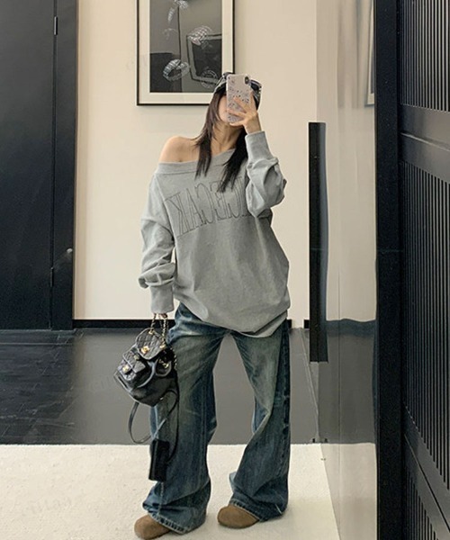 Dalfwin(ダールフィン)の「RICECAKE刺繍ロゴワンショルダー長袖Tシャツ(Tシャツ/カットソー・レディース・ブラック/グレー・FREE)」の15枚目の写真