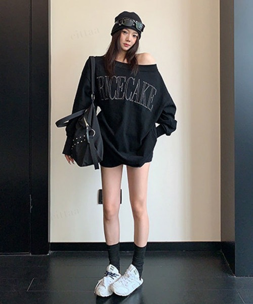 Dalfwin(ダールフィン)の「RICECAKE刺繍ロゴワンショルダー長袖Tシャツ(Tシャツ/カットソー・レディース・ブラック/グレー・FREE)」の8枚目の写真