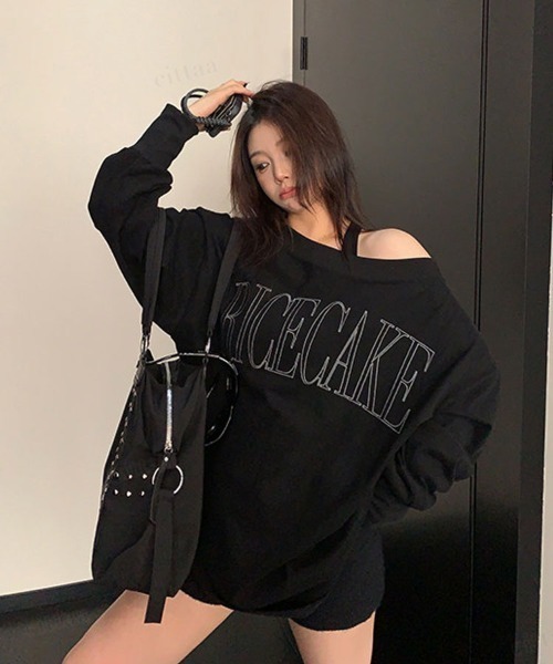 Dalfwin(ダールフィン)の「RICECAKE刺繍ロゴワンショルダー長袖Tシャツ(Tシャツ/カットソー・レディース・ブラック/グレー・FREE)」の5枚目の写真