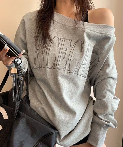 Dalfwin(ダールフィン)の「RICECAKE刺繍ロゴワンショルダー長袖Tシャツ(Tシャツ/カットソー・レディース・ブラック/グレー・FREE)」の14枚目の写真