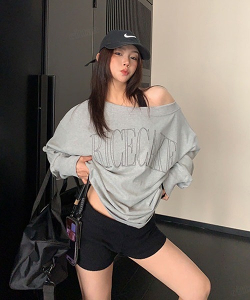Dalfwin(ダールフィン)の「RICECAKE刺繍ロゴワンショルダー長袖Tシャツ(Tシャツ/カットソー・レディース・ブラック/グレー・FREE)」の11枚目の写真