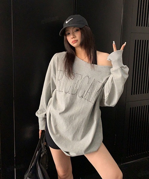 Dalfwin(ダールフィン)の「RICECAKE刺繍ロゴワンショルダー長袖Tシャツ(Tシャツ/カットソー・レディース・ブラック/グレー・FREE)」の12枚目の写真