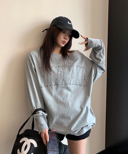 Dalfwin(ダールフィン)の「RICECAKE刺繍ロゴワンショルダー長袖Tシャツ(Tシャツ/カットソー・レディース・ブラック/グレー・FREE)」の13枚目の写真