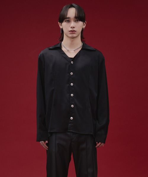 Ellno Loset(エルノロゼット)の「【SEME】metal button satin skipper shirt(シャツ/ブラウス・メンズ・オフホワイト/ブラック・SMALL/LARGE/MEDIUM)」の9枚目の写真