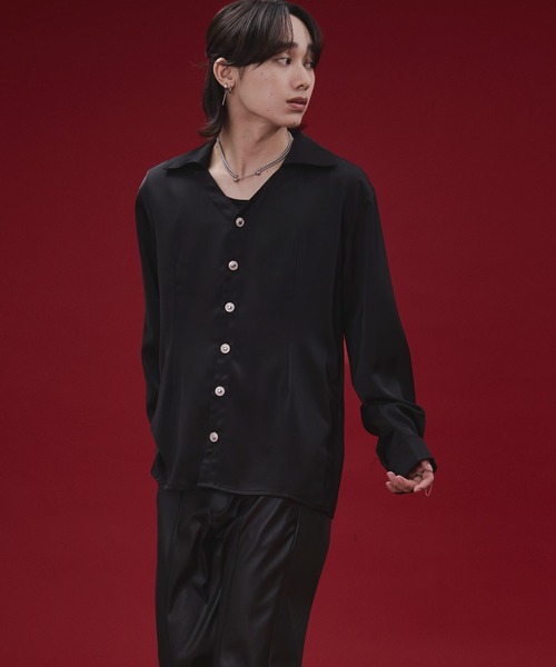 Ellno Loset(エルノロゼット)の「【SEME】metal button satin skipper shirt(シャツ/ブラウス・メンズ・オフホワイト/ブラック・SMALL/LARGE/MEDIUM)」の10枚目の写真