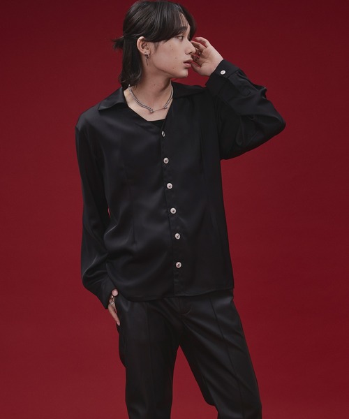 Ellno Loset(エルノロゼット)の「【SEME】metal button satin skipper shirt(シャツ/ブラウス・メンズ・オフホワイト/ブラック・SMALL/LARGE/MEDIUM)」の12枚目の写真