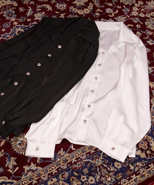 Ellno Loset(エルノロゼット)の「【SEME】metal button satin skipper shirt(シャツ/ブラウス・メンズ・オフホワイト/ブラック・SMALL/LARGE/MEDIUM)」の3枚目の写真