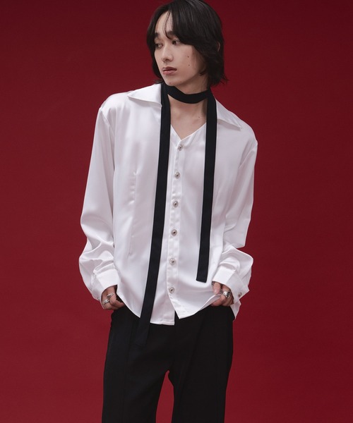 Ellno Loset(エルノロゼット)の「【SEME】metal button satin skipper shirt(シャツ/ブラウス・メンズ・オフホワイト/ブラック・SMALL/LARGE/MEDIUM)」の22枚目の写真