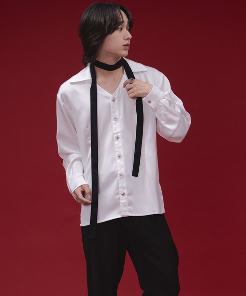 Ellno Loset(エルノロゼット)の「【SEME】metal button satin skipper shirt(シャツ/ブラウス・メンズ・オフホワイト/ブラック・SMALL/LARGE/MEDIUM)」の20枚目の写真