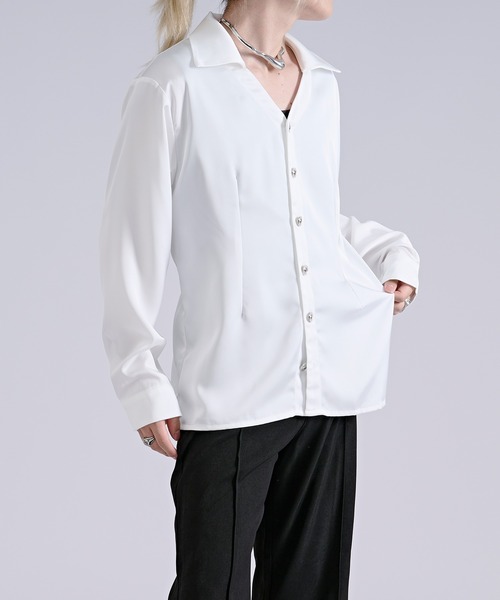 Ellno Loset(エルノロゼット)の「【SEME】metal button satin skipper shirt(シャツ/ブラウス・メンズ・オフホワイト/ブラック・SMALL/LARGE/MEDIUM)」の6枚目の写真
