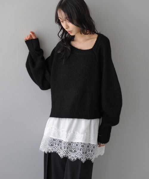 AMELY（エミリー）の「アシメネック ニットトップス/ショート丈/美デコルテ（ニット/セーター・レディース・アイボリー/グレー/モカ/ブラック・フリー）」の17枚目の写真