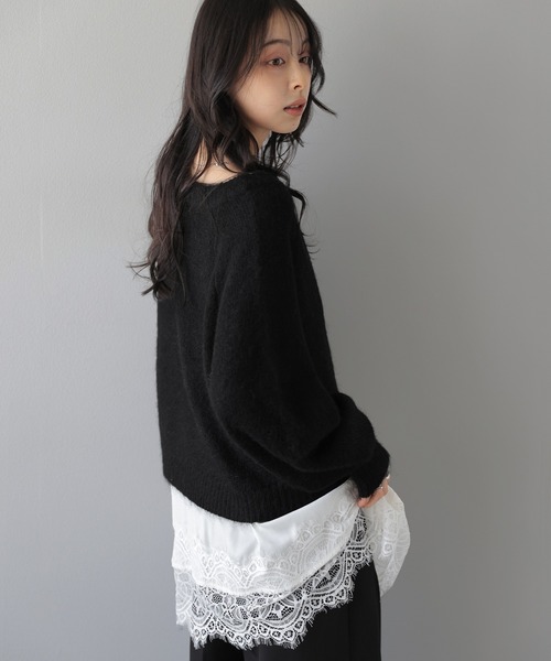 AMELY（エミリー）の「アシメネック ニットトップス/ショート丈/美デコルテ（ニット/セーター・レディース・アイボリー/グレー/モカ/ブラック・フリー）」の18枚目の写真