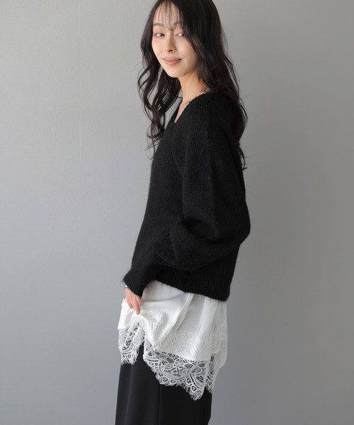 AMELY（エミリー）の「アシメネック ニットトップス/ショート丈/美デコルテ（ニット/セーター・レディース・アイボリー/グレー/モカ/ブラック・フリー）」の19枚目の写真
