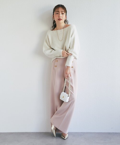La boutique BonBon(ラブティックボンボン)の「【9/13(日)予約開始!miki監修】ラメヘアリーウールカシミヤ混オフショルニット(ニット/セーター・レディース・モカ/ピンク/オフホワイト・FREE)」の20枚目の写真