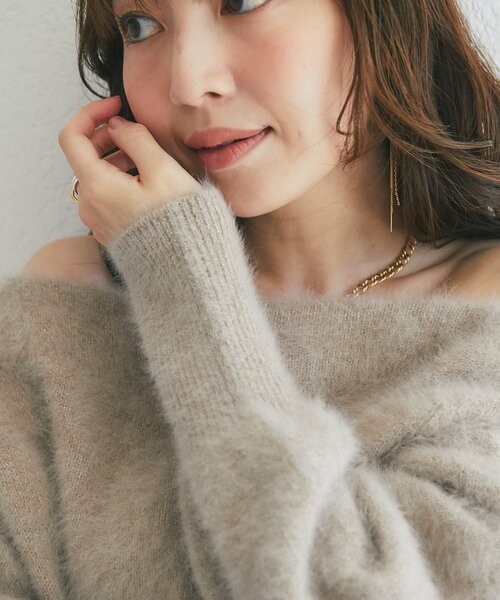 La boutique BonBon(ラブティックボンボン)の「【9/13(日)予約開始!miki監修】ラメヘアリーウールカシミヤ混オフショルニット(ニット/セーター・レディース・モカ/ピンク/オフホワイト・FREE)」の14枚目の写真