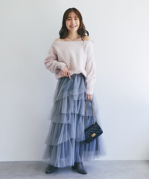 La boutique BonBon(ラブティックボンボン)の「【9/13(日)予約開始!miki監修】ラメヘアリーウールカシミヤ混オフショルニット(ニット/セーター・レディース・モカ/ピンク/オフホワイト・FREE)」の10枚目の写真