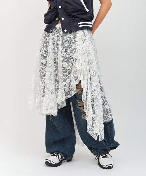 atmos pink(アトモスピンク)の「atmos pink Lace Asymmetry Skirt / アトモス ピンク アシメトリ スカート(スカート・レディース・ブラック/ホワイト・FREE)」の9枚目の写真